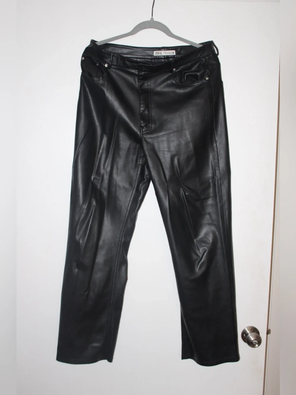 Used Zara Men’s Black Faux Leather Jeans